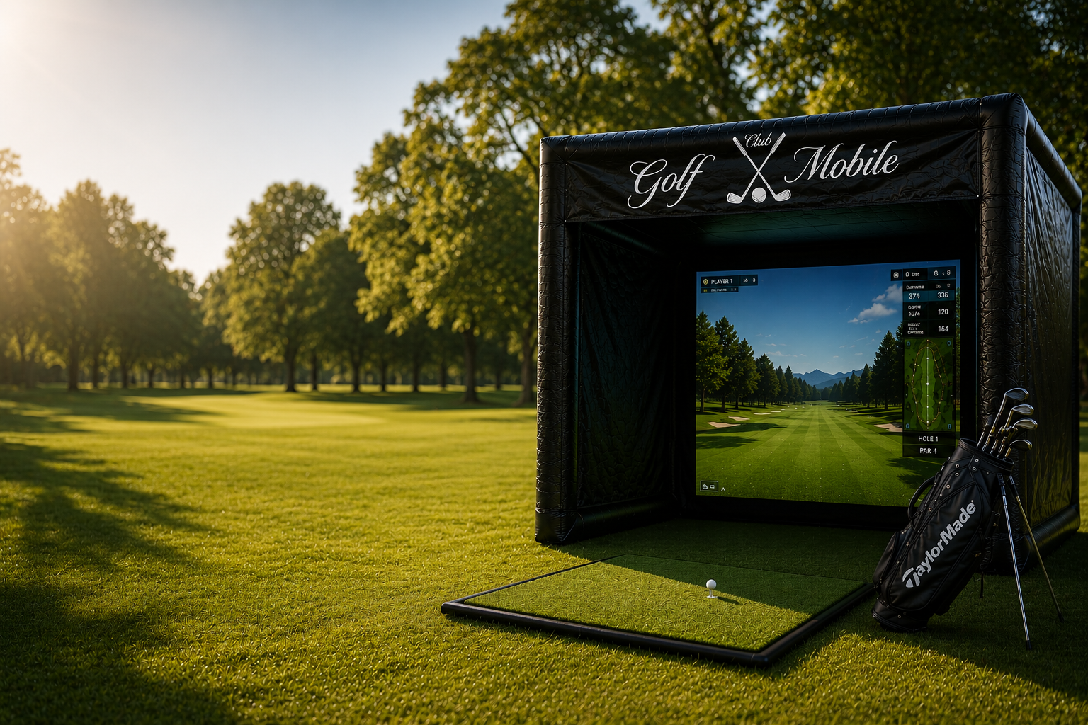 Golf Club Mobile backyard simulator installation